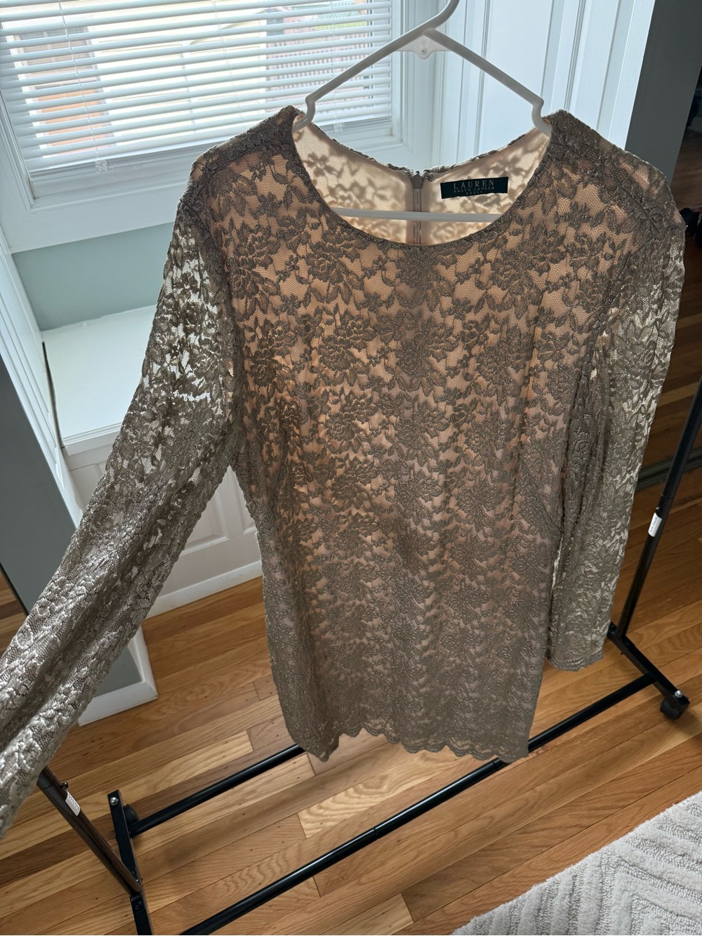Lauren Ralph Lauren Taupe Lace Overlay Long-Sleeve Dress
